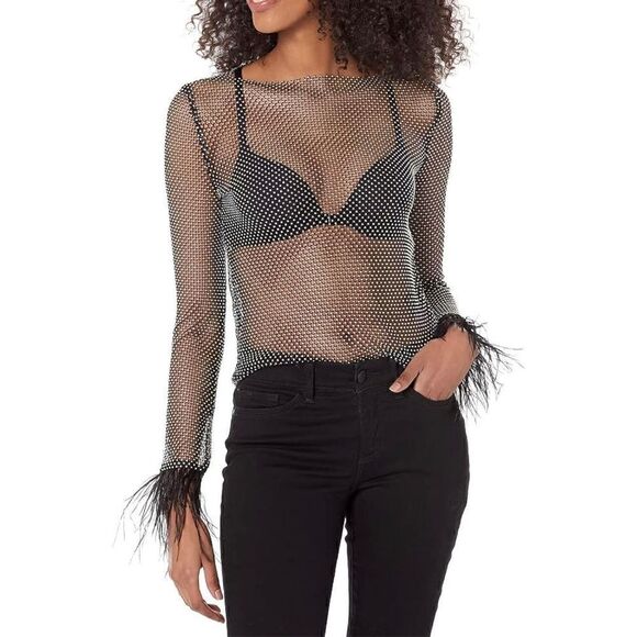 NWT Steve Madden/BB Dakota Charlize Mesh Sheer Black Embellished Top Women’s M - Picture 1 of 7